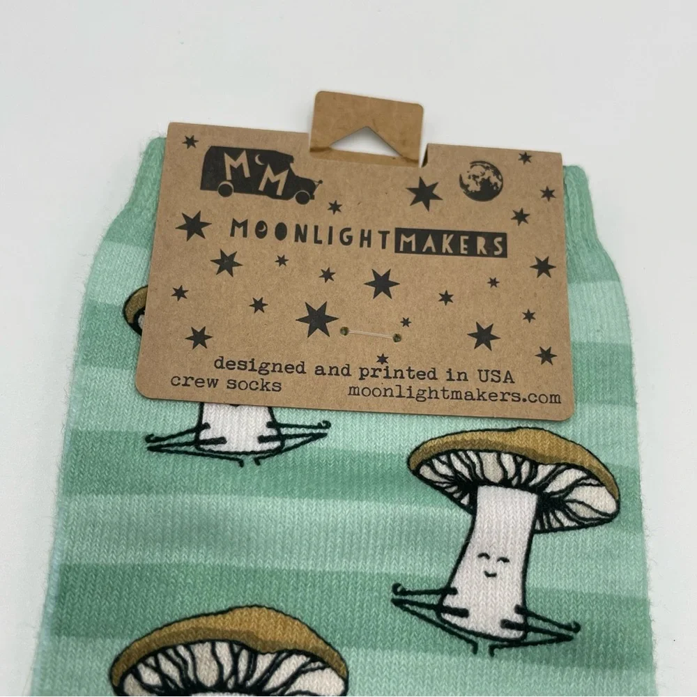 Let That Shitake Go Socks Mushroom Novelty Unisex Pun‎ Green Stripe One Size NWT